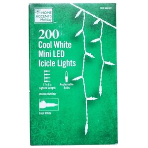Home Accents Holiday Lights 200 Cool White Mini LED Icicle Indoor/Outdoor NIB